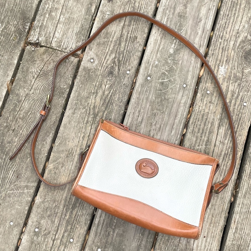 Dooney & Bourke White and Tan Leather Crossbody